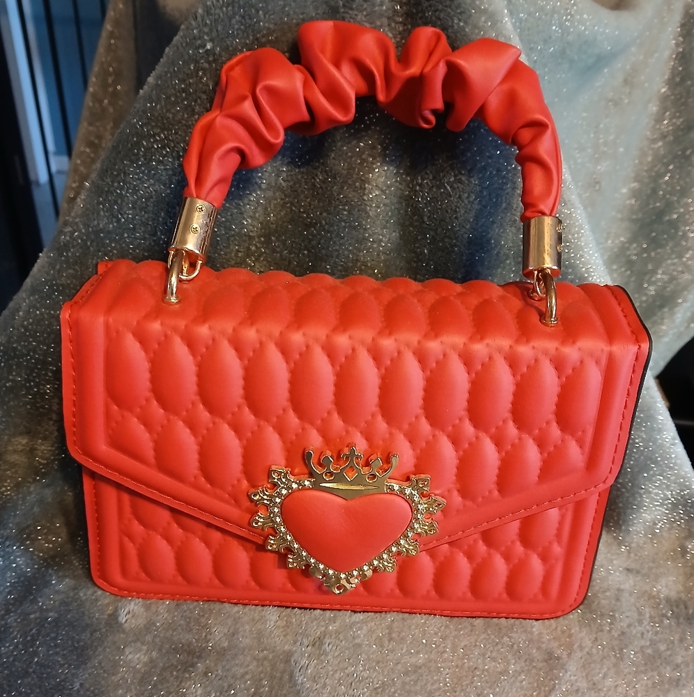 Adorable Red Quilted Heart Embellished Handbag